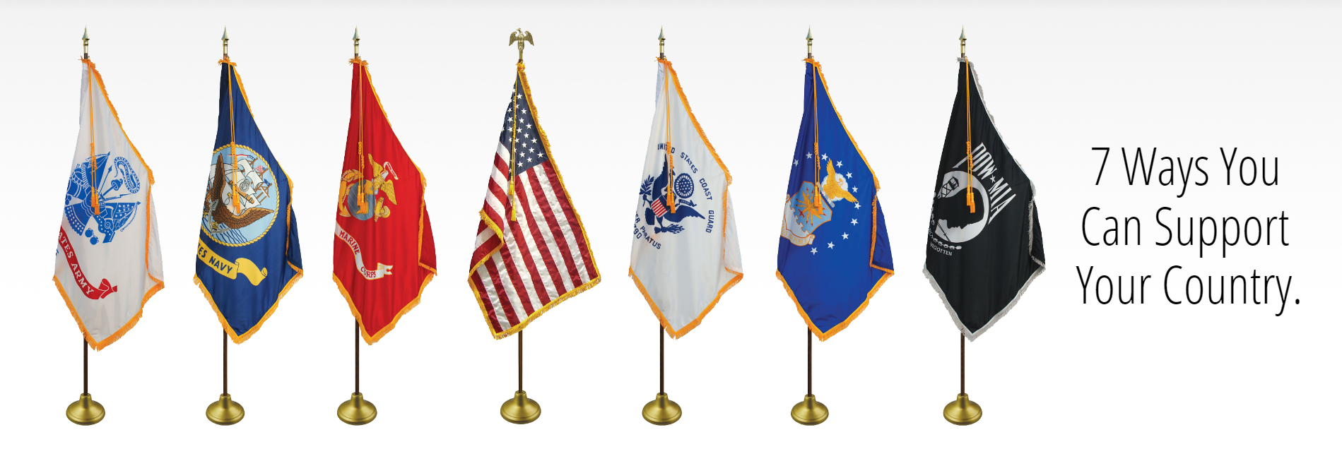 All the US Military Branch Flags Displayed on Flagpole Sets