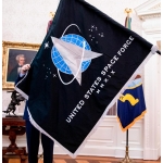 Space Force Flag on a Pole in the Presidents Office.