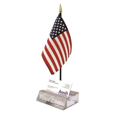 U.S. Flag Displayed on Crystal Card Holder Desk Set