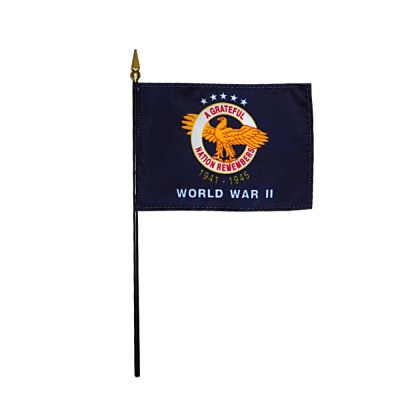 4 x 6 in. World War II Veterans Flag Mounted on a Staff - 12 Pk