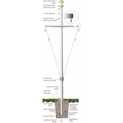 Satin Finish Single Mast Nautical Flagpole w/ Yardarm