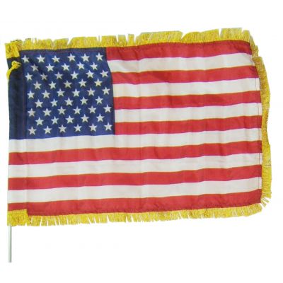 8 x 12 in. US Flag w/ Gold Fringe on Auto Bracket