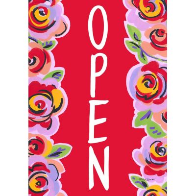 Red Floral Open House Flag