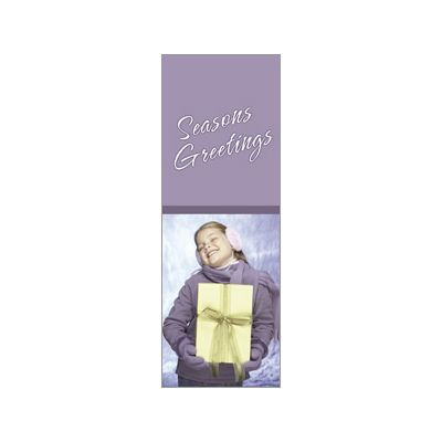 30 x 96 in. Holiday Banner Seasons Greetings Girl with Present