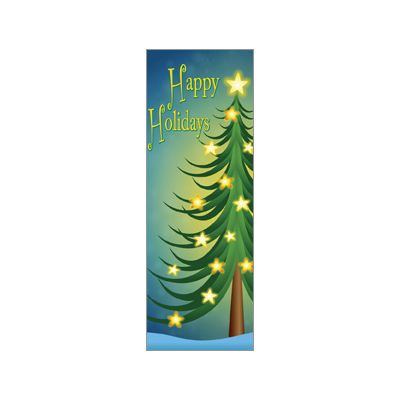 30 x 96 in. Holiday Banner Cartoon Tree & Glowing Stars